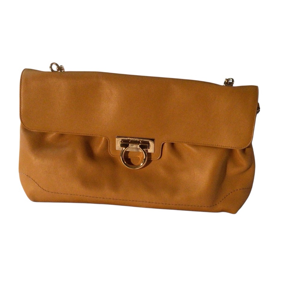 🥳🥳🥳HP 🎉🎉🎉SALVATORE FERRAGAMO Gancini Shoulder Bag Brown Leather AU-21/D479 - Picture 3 of 11